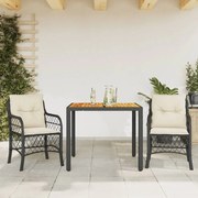vidaXL 3 pcs conjunto de bistrô com almofadões vime PE preto