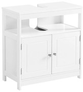 Armário de banheiro VASAGLE sob a pia, armário de chão com duas portas, compartimento aberto, 60 x 30 x 60 cm, unidade de armazenamento, estilo nórdico escandinavo, branco fosco BBC301W01
