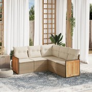 vidaXL 5 pcs conjunto de sofás p/ jardim com almofadões vime PE bege