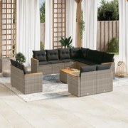 vidaXL 12 pcs conjunto de sofás jardim c/ almofadões vime PE cinzento