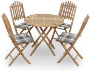vidaXL 5 pcs conj. de jantar dobrável c/ almofadões p/ exterior bambu