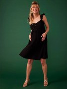 Agora -15%: Vestido de alças, com folhos, em gaze de algodão, para grávida, da ENVIE DE FRAISE preto