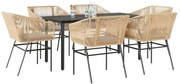 vidaXL Conjunto jantar jardim 7 peças almofadas vidro vime PE castanho