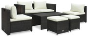vidaXL 6 pcs conjunto lounge jardim c/ almofadões vime PE castanho