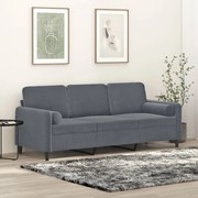 vidaXL Sofá 3 lug. c/ almofadas decorativas 180 cm veludo cinza-escuro