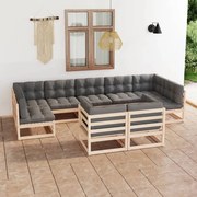 9 pcs conjunto lounge de jardim c/ almofadões pinho maciço