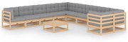 vidaXL 11 pcs conjunto lounge de jardim c/ almofadões pinho maciço