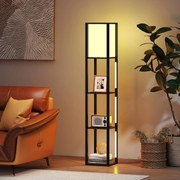 Luminária de chão com prateleiras e 4 tiras de LED giratórias e prateleira de armazenamento para luminária de chão com pedal