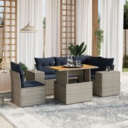 vidaXL 6 pcs conjunto sofás p/ jardim c/ almofadões vime PE cinzento