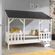 Conjunto Cama para Crianças Casa HOUSEBED 03 TELHADO PRETO + ESTRADO BRANCA/PRETA