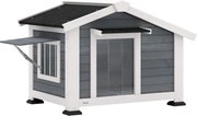 PawHut Casota para Cão resistente às intempéries em madeira com piso removível, telhado de betume, janela abrível 98x76x69,5 cm Cinzento | Aosom Portugal