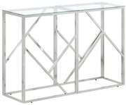 vidaXL Mesa consola aço inoxidável e vidro temperado prateado