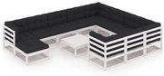 12 pcs conj. lounge de jardim c/ almofadões pinho maciço branco