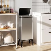 Caixote de Lixo 35,5x26x83,5 cm Automático 50 L em Aço Inoxidável com Sensor Infravermelhos e Aro de Retenção Prata