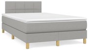 vidaXL Cama box spring c/ colchão e LED 120x190 cm tecido cinza-claro