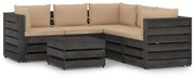 6 pcs conj. lounge jardim + almofadões madeira impreg. cinzento