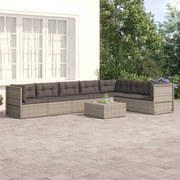 7 pcs conjunto lounge de jardim c/ almofadões vime PE cinzento