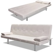 Sofá-cama ajustável c/ 2 almofadas couro artificial branco nata