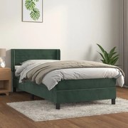 vidaXL Cama com molas/colchão 100x200 cm veludo verde-escuro