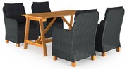5 pcs conjunto de jantar para jardim cinzento-escuro