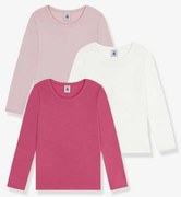 Lote de 3 camisolas de algodão de mangas compridas PETIT BATEAU, para menina rosa