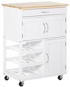 HOMCOM Carrinho de Cozinha com Rodas Carrinho de Cozinha com Gaveta 2 Armários de Armazenamento e 3 Prateleiras 67x37x87cm Branco | Aosom Portugal