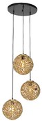 Candeeiro de suspensão Art Deco dourado redondo 3 luzes - Maro Art Deco