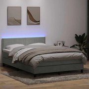 vidaXL Cama box spring c/ colchão e LED 140x210 cm veludo cinzento-claro