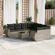 vidaXL 9 pcs conj. sofás jardim com almofadões vime PE cinzento-claro