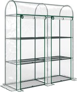 Outsunny Estufa Pequena de 3 Níveis 2 Portas Enroláveis Estrutura de Aço Cobertura de Plástico 143x46x164 cm Transparente | Aosom Portugal