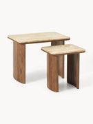 Mesa de apoio em madeira de carvalho em travertino Chandler, conjunto de 2