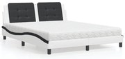 vidaXL Cama com colchão 160x200 cm couro artificial preto e branco