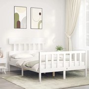 Estrutura de cama com cabeceira 140x200cm madeira maciça branco