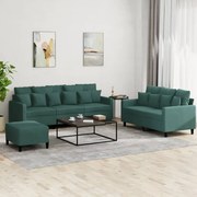 3 pcs conjunto de sofás com almofadões veludo verde-escuro