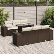 vidaXL 7 pcs conjunto de sofás jardim c/ almofadões vime PE castanho