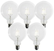 Conjunto de 5 Lâmpada LED E27 com Filamento Espiral Dimerizável em 3 Níveis G125 4W 450lm 3000K