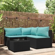 4 pcs conjunto lounge de jardim c/ almofadões vime PE preto