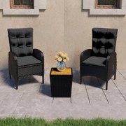 3 pcs conjunto bistrô de jardim vime PE e acácia maciça preto