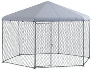 PawHut Galinheiro Grande de Exterior em Aço 400x346x263 cm Estrutura Hexagonal Coberta com Tecido Oxford Prata