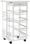 HOMCOM Carrinho de Cozinha 5 Níveis  com Gaveta Racks Laterais Cestas de Metal Removíveis 47x37x83 cm Branco | Aosom Portugal