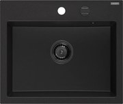Mexen Oscar lava-louça de granito de 1 cuba 580 x 490 mm, preto, sifão preto - 6519581000-77-B