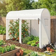Estufa de jardim 300 x 100 x 200 cm, pequena estufa de varanda em lona de PE com estrutura de aço, portas e janelas de enrolar, branca