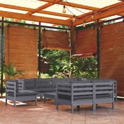 10pcs conjunto lounge de jardim + almofadões pinho maciço cinza