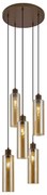 Candeeiro suspenso Hotel Chic bronze escuro com vidro âmbar 5 luzes - Stavelot
