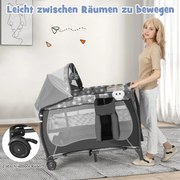 Cama de bebê 4 em 1, berço portátil, cama de viagem com colchão dobrável e trocador, cinza claro