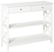 HOMCOM Mesa consola tipo aparador para Corredor com 2 gavetas e 2 prateleiras inferiores Móveis modernos 100x30.5x80 cm Branco