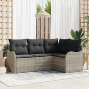 vidaXL Conjunto de sofá para jardim com 4 peças e almofadas cinza claro em rattan