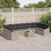 vidaXL Conjunto de Jantar de Jardim com 11 Peças e Almofadas Cinzas em Rattan Sintético