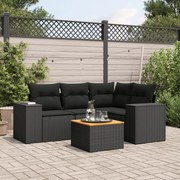 vidaXL 5 pcs conjunto sofás de jardim com almofadões vime PE preto
