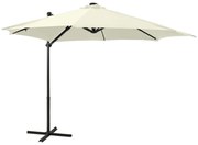 vidaXL Guarda-sol jardim cantilever c/ poste e luzes LED 300 cm areia